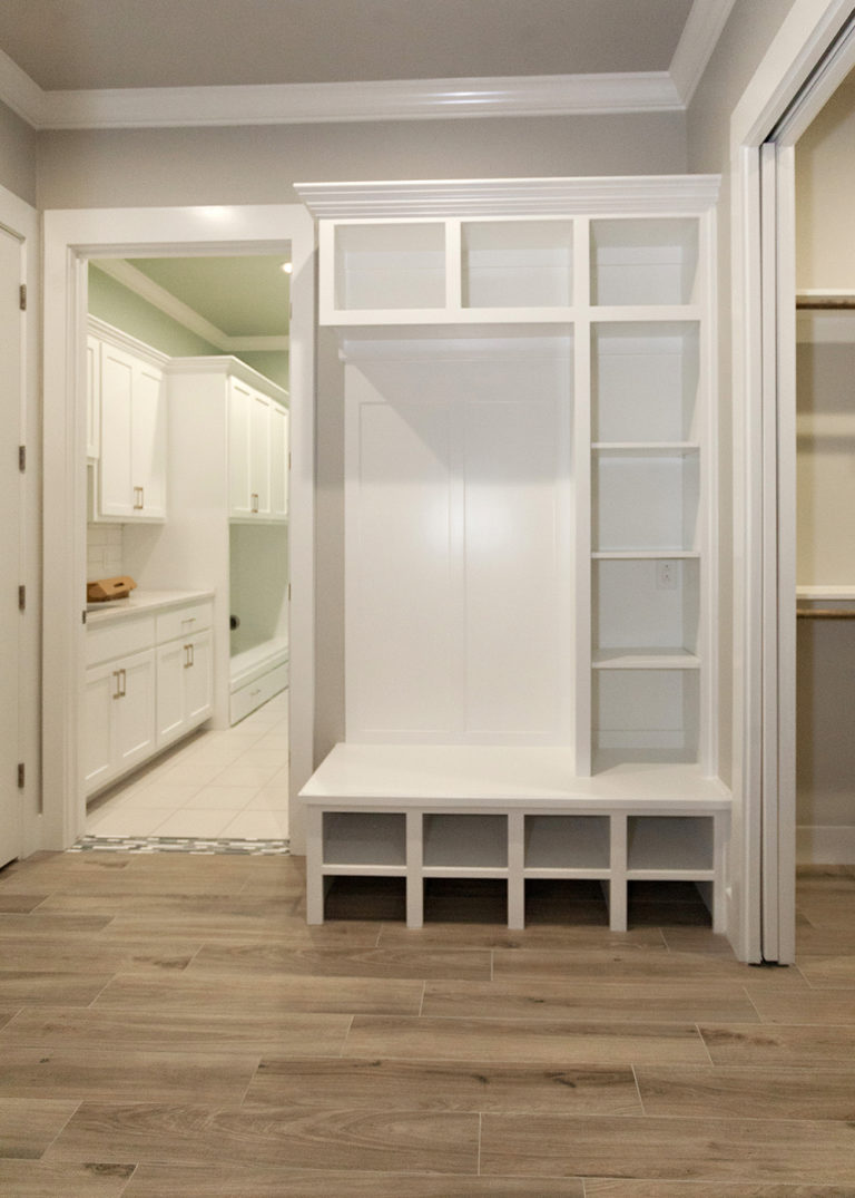 Reidy Modern Style Home Mudroom with built in backpack area storage