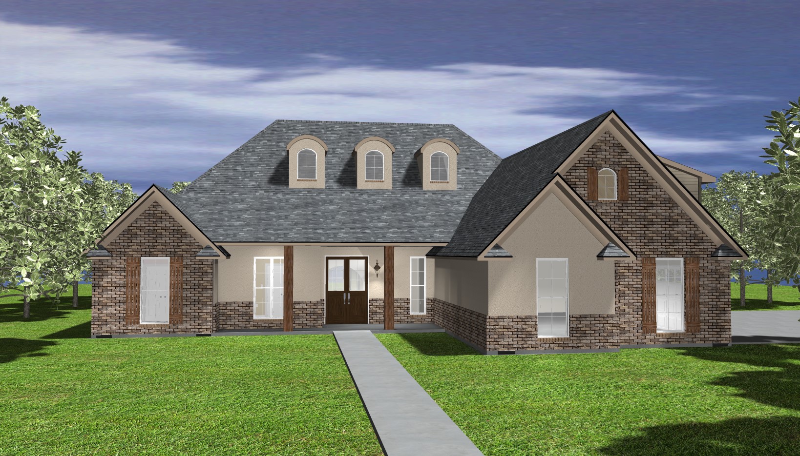 The White 3D Rendered Elevation front view of house